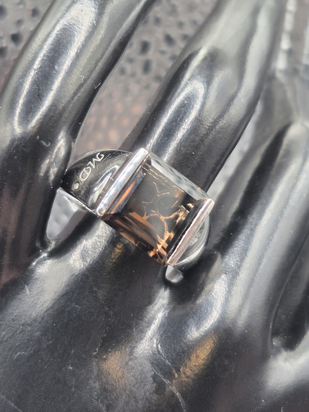 Rectangular Smoky Topaz Silver Ring Elegant Women's Statement Band